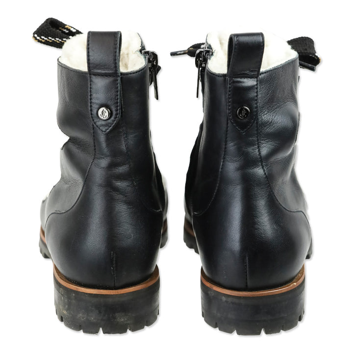 Jimmy Choo Bei Flat Black Leather Shearling Boot