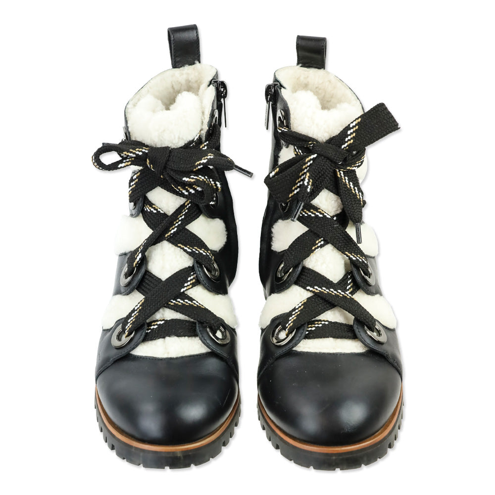 Jimmy Choo Bei Flat Black Leather Shearling Boot