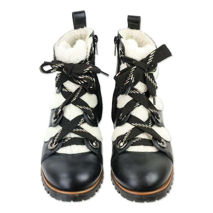 Jimmy Choo Bei Flat Black Leather Shearling Boot