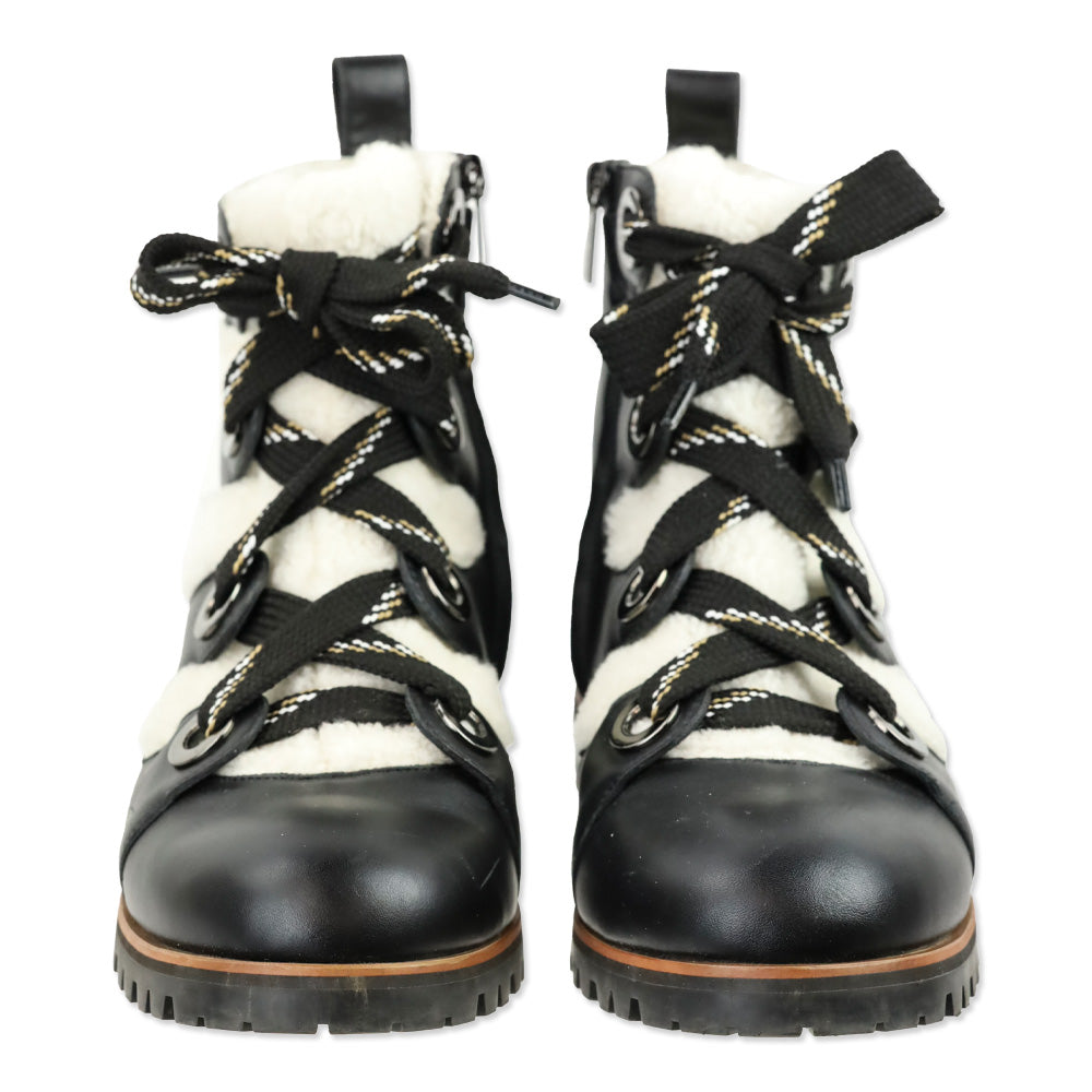 Jimmy Choo Bei Flat Black Leather Shearling Boot