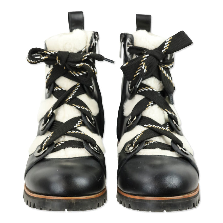 Jimmy Choo Bei Flat Black Leather Shearling Boot