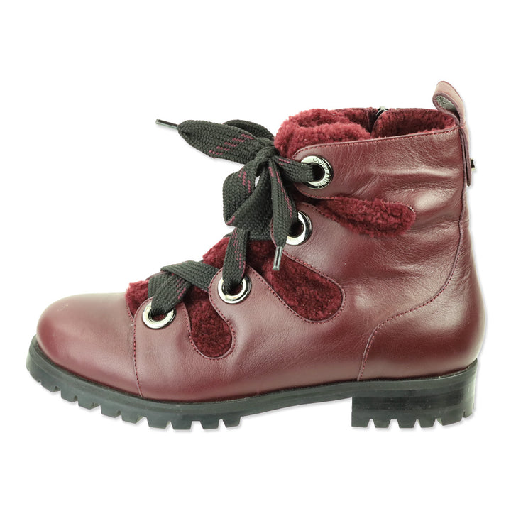 Jimmy Choo Bei Flat Burgundy Leather Shearling Boot