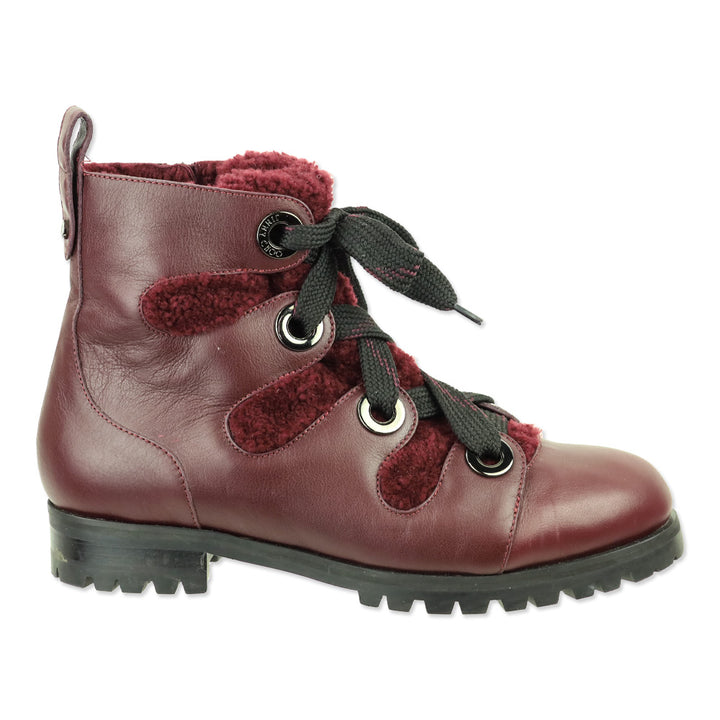 Jimmy Choo Bei Flat Burgundy Leather Shearling Boot