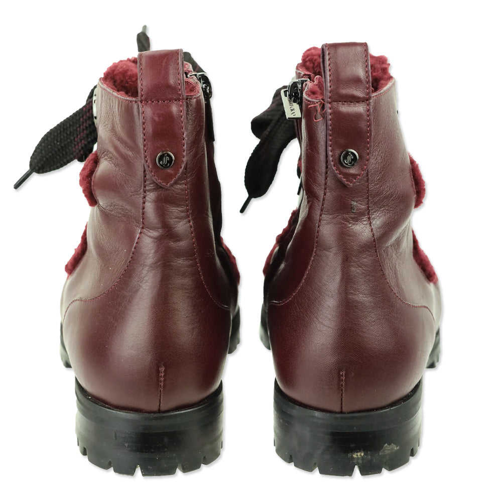 Jimmy Choo Bei Flat Burgundy Leather Shearling Boot