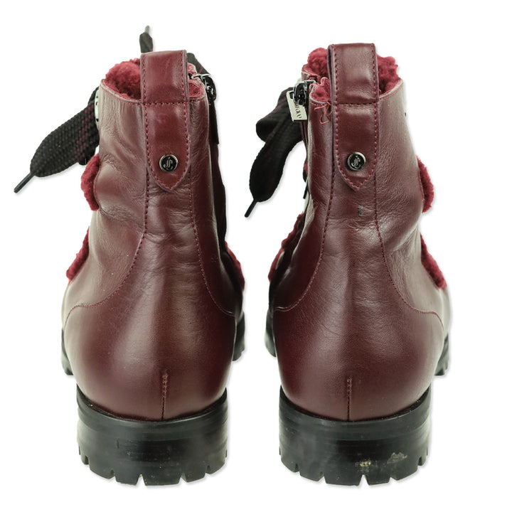Jimmy Choo Bei Flat Burgundy Leather Shearling Boot