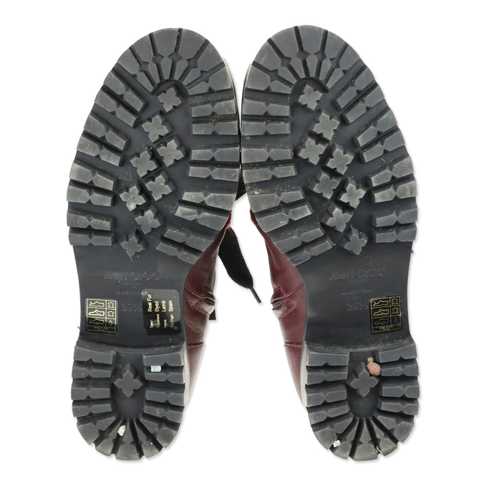 Jimmy Choo Bei Flat Burgundy Leather Shearling Boot