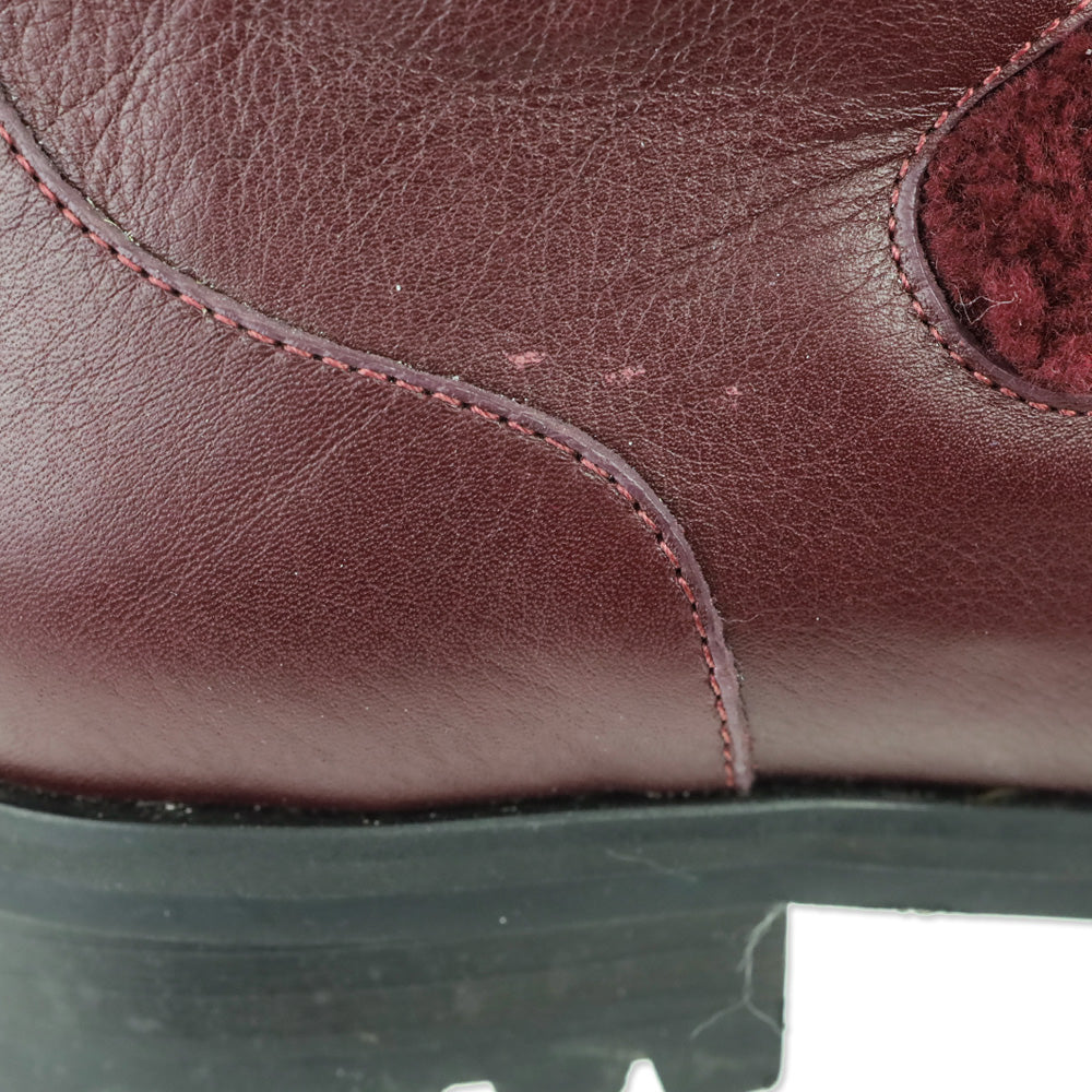 Jimmy Choo Bei Flat Burgundy Leather Shearling Boot