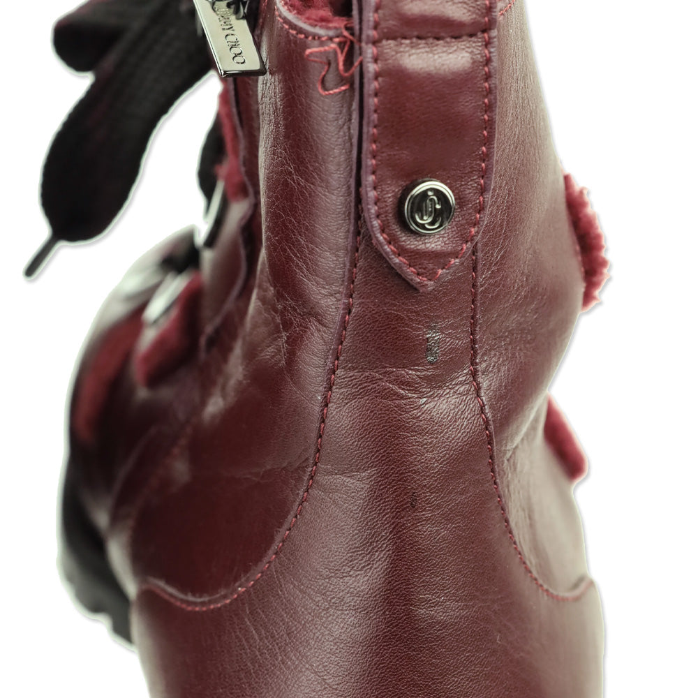 Jimmy Choo Bei Flat Burgundy Leather Shearling Boot