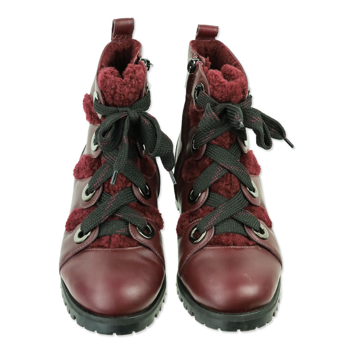 Jimmy Choo Bei Flat Burgundy Leather Shearling Boot