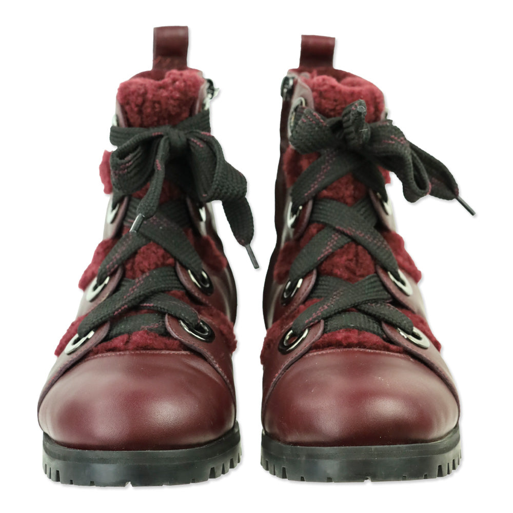 Jimmy Choo Bei Flat Burgundy Leather Shearling Boot