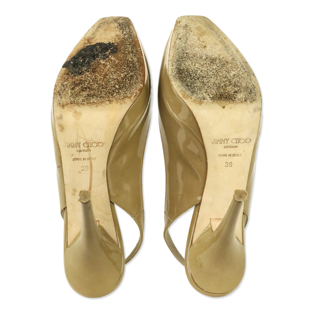 Jimmy Choo Beige Patent Clue Slingback Pump