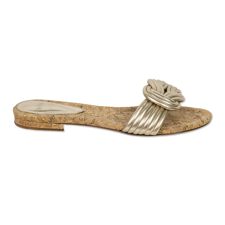 Alexandre Birman Metallic Gold Braided Leather Slides