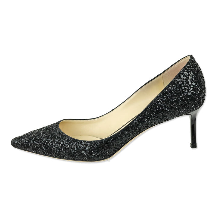 Jimmy Choo Black Coarse Glitter Fabric Romy 60 Pumps