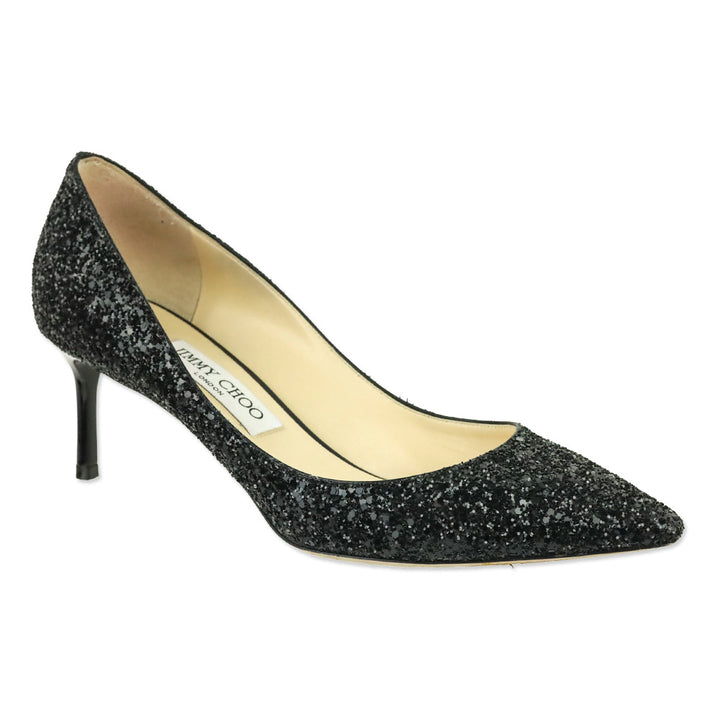 Jimmy Choo Black Coarse Glitter Fabric Romy 60 Pumps