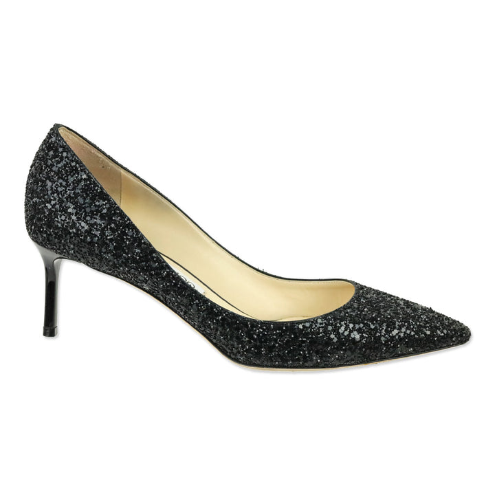 Jimmy Choo Black Coarse Glitter Fabric Romy 60 Pumps