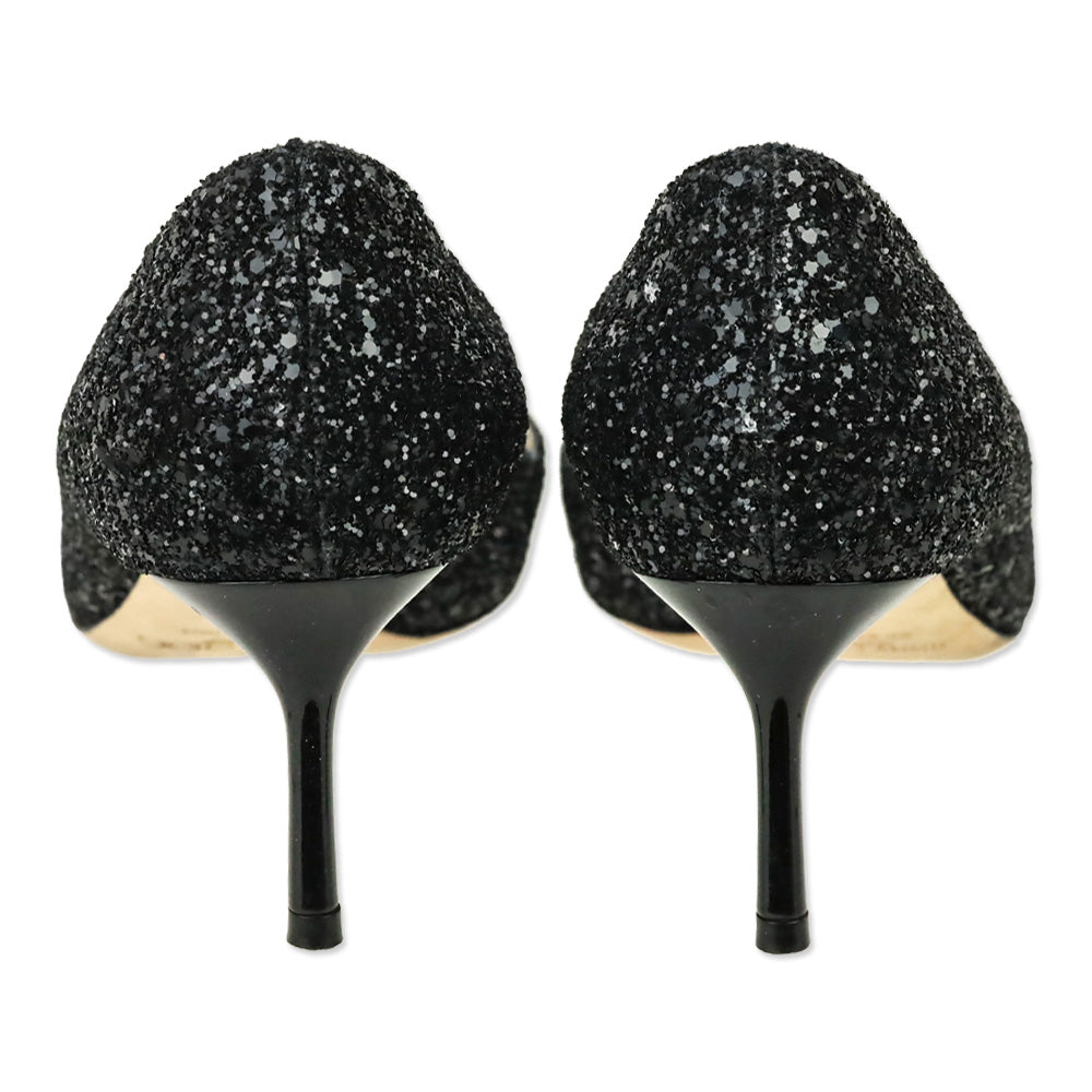 Jimmy Choo Black Coarse Glitter Fabric Romy 60 Pumps