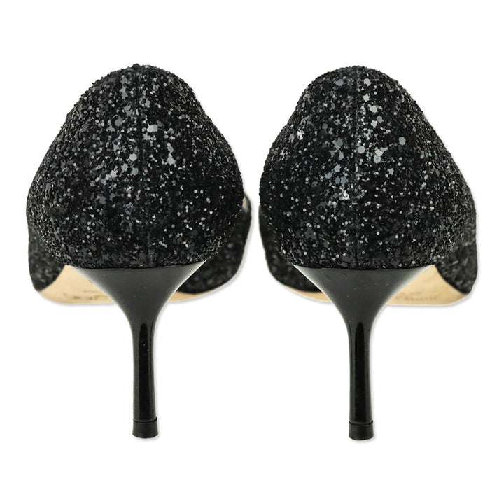 Jimmy Choo Black Coarse Glitter Fabric Romy 60 Pumps