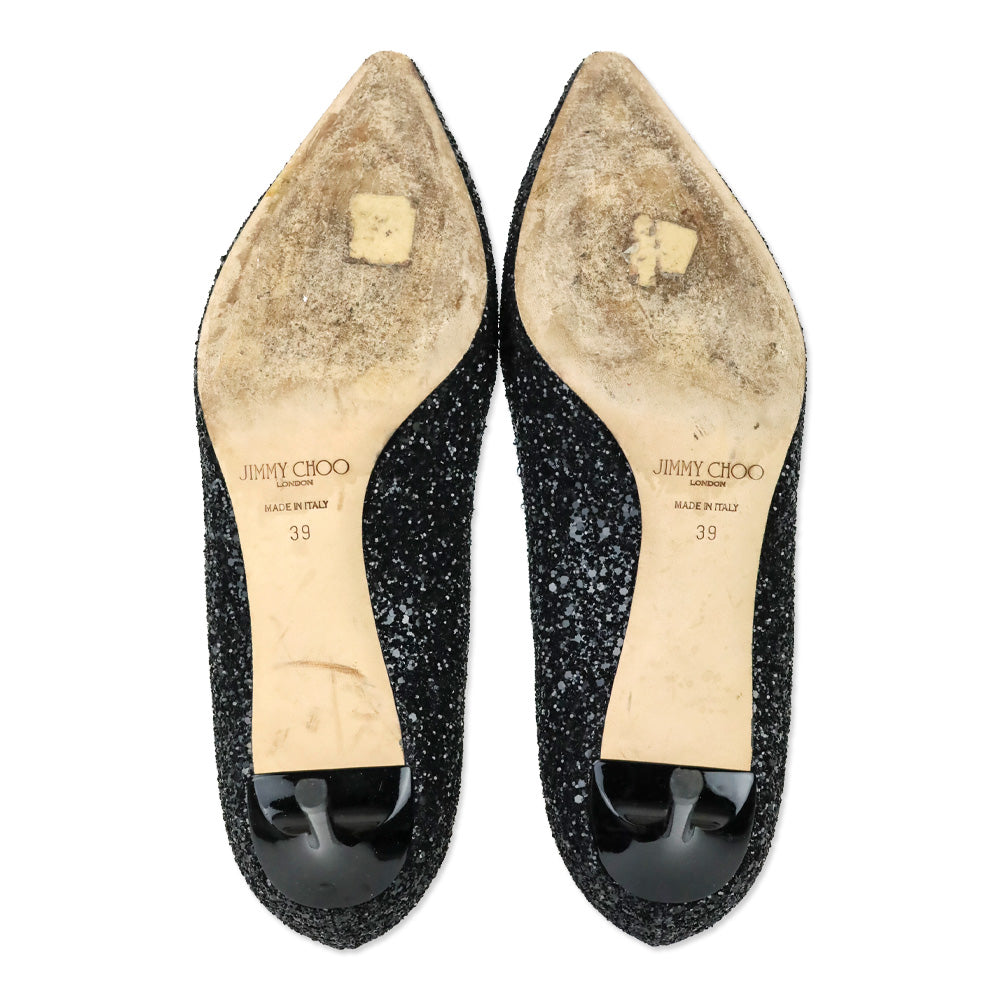 Jimmy Choo Black Coarse Glitter Fabric Romy 60 Pumps