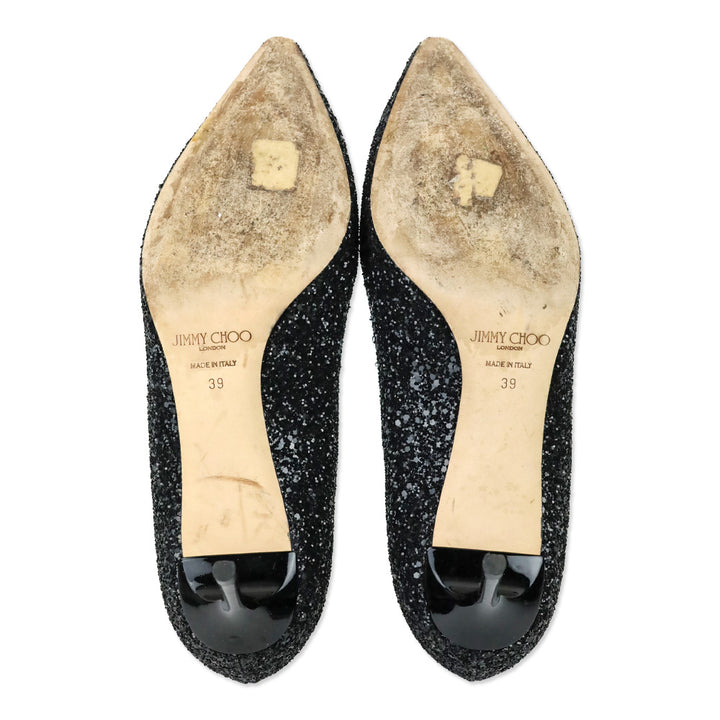 Jimmy Choo Black Coarse Glitter Fabric Romy 60 Pumps