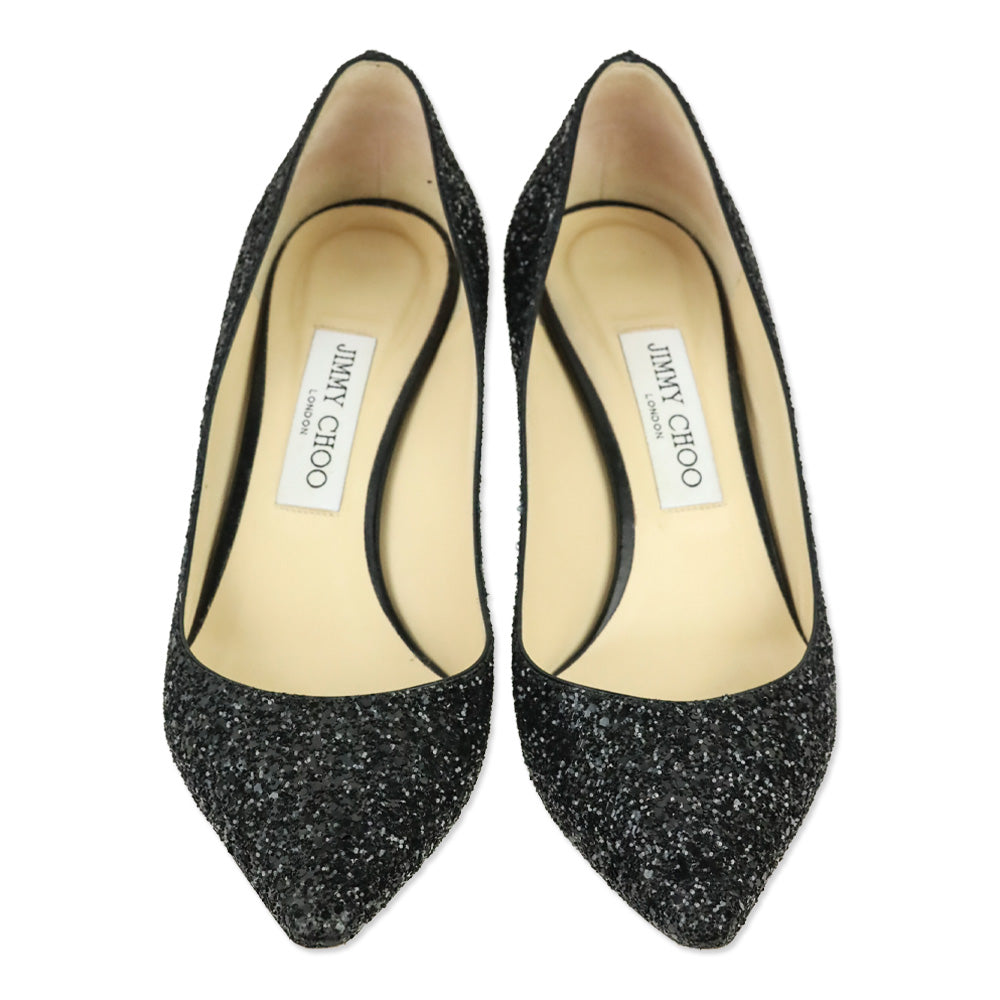 Jimmy Choo Black Coarse Glitter Fabric Romy 60 Pumps
