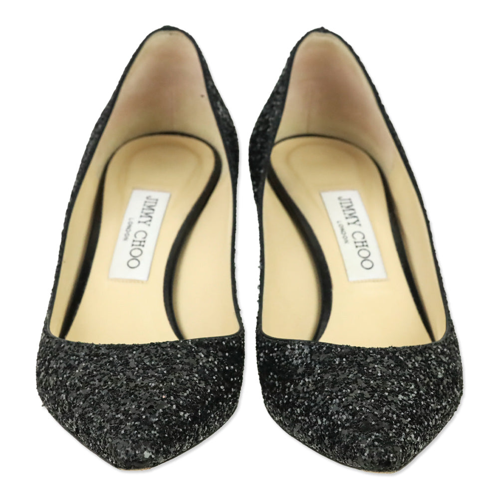 Jimmy Choo Black Coarse Glitter Fabric Romy 60 Pumps