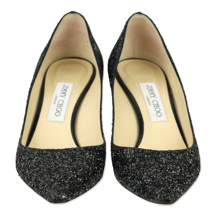 Jimmy Choo Black Coarse Glitter Fabric Romy 60 Pumps