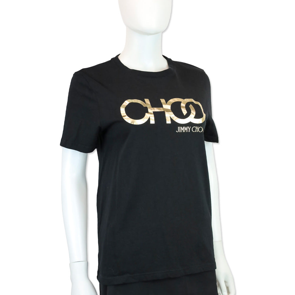 Jimmy Choo Black Cotton Gold Logo Graphic T-Shirt