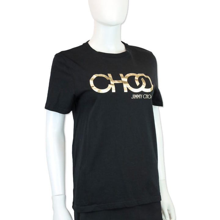 Jimmy Choo Black Cotton Gold Logo Graphic T-Shirt