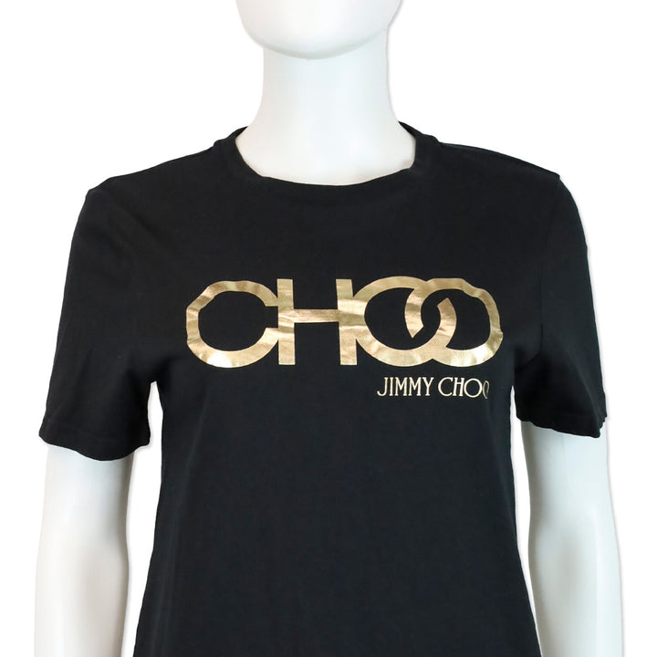 Jimmy Choo Black Cotton Gold Logo Graphic T-Shirt