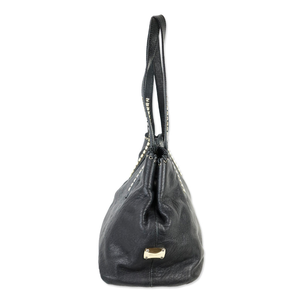 Jimmy Choo Black Grained Leather Whipstitch Tote