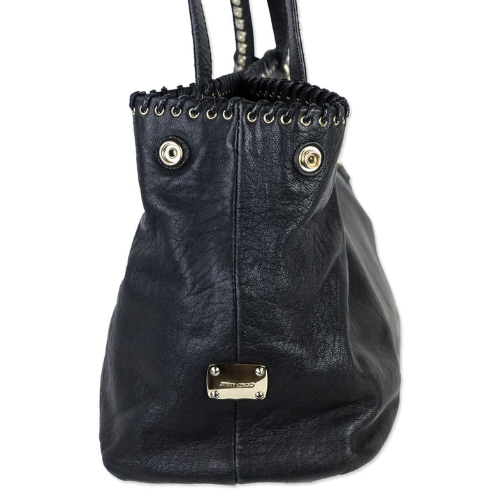 Jimmy Choo Black Grained Leather Whipstitch Tote