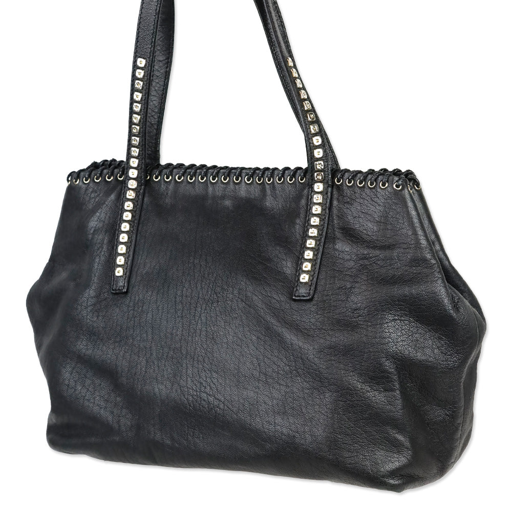 Jimmy Choo Black Grained Leather Whipstitch Tote