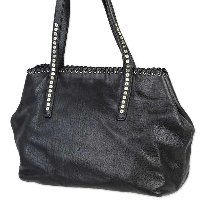 Jimmy Choo Black Grained Leather Whipstitch Tote