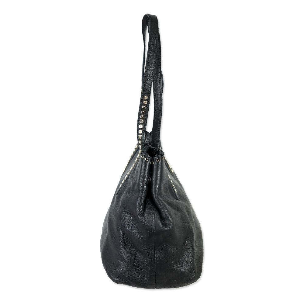 Jimmy Choo Black Grained Leather Whipstitch Tote