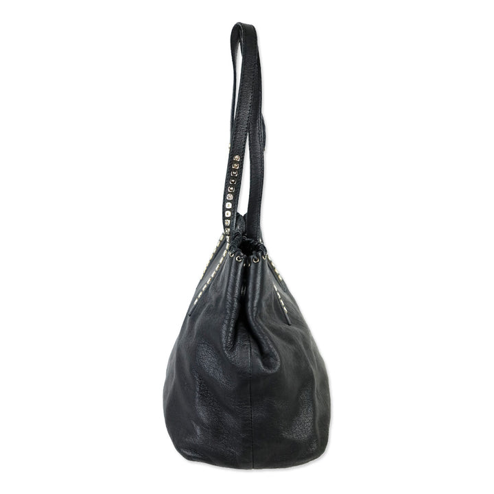 Jimmy Choo Black Grained Leather Whipstitch Tote