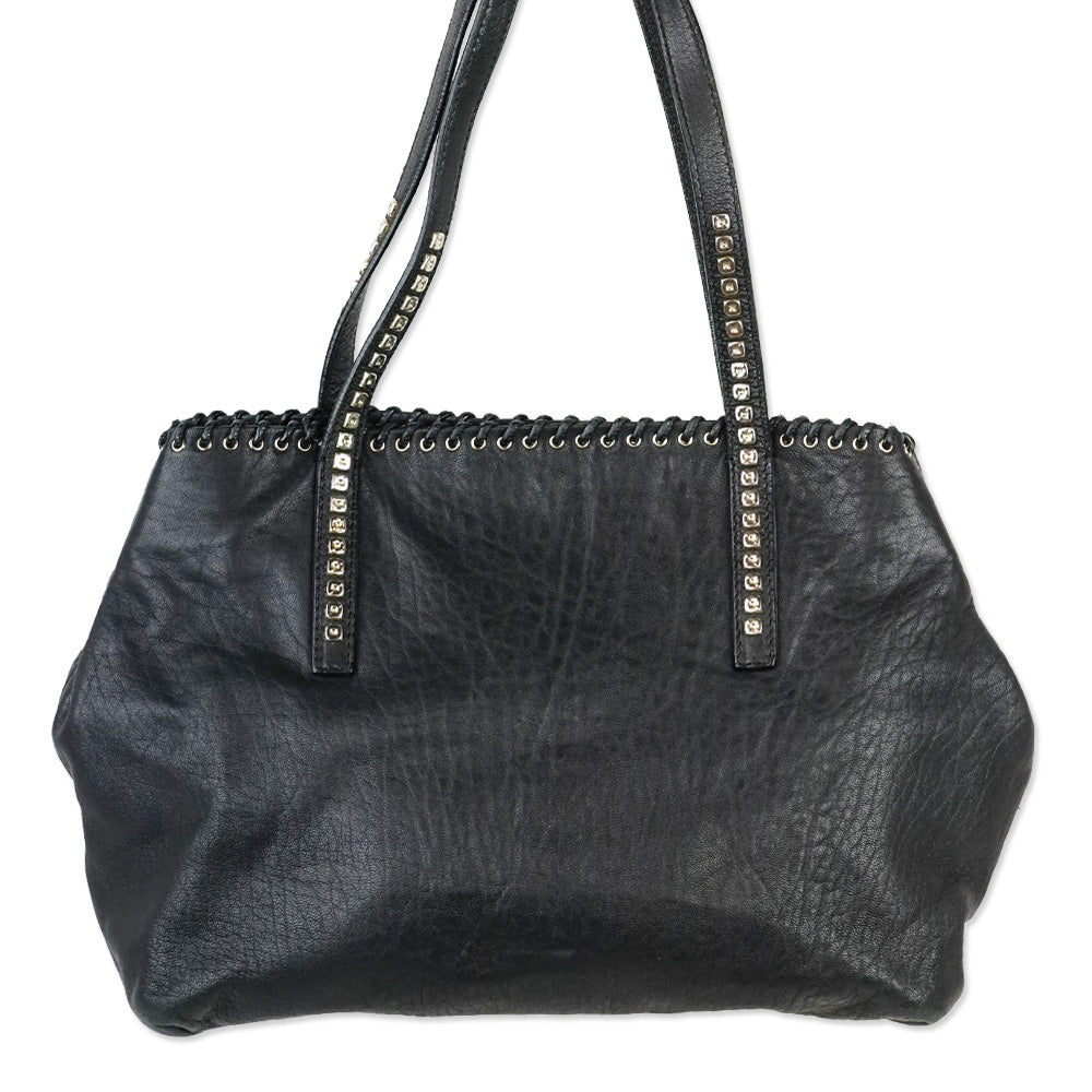 Jimmy Choo Black Grained Leather Whipstitch Tote