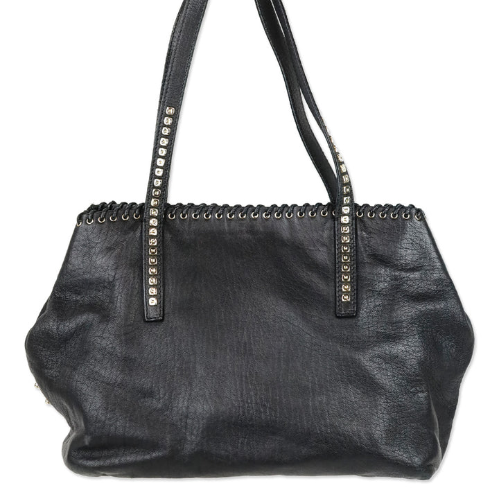 Jimmy Choo Black Grained Leather Whipstitch Tote