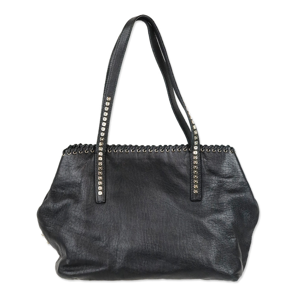 Jimmy Choo Black Grained Leather Whipstitch Tote