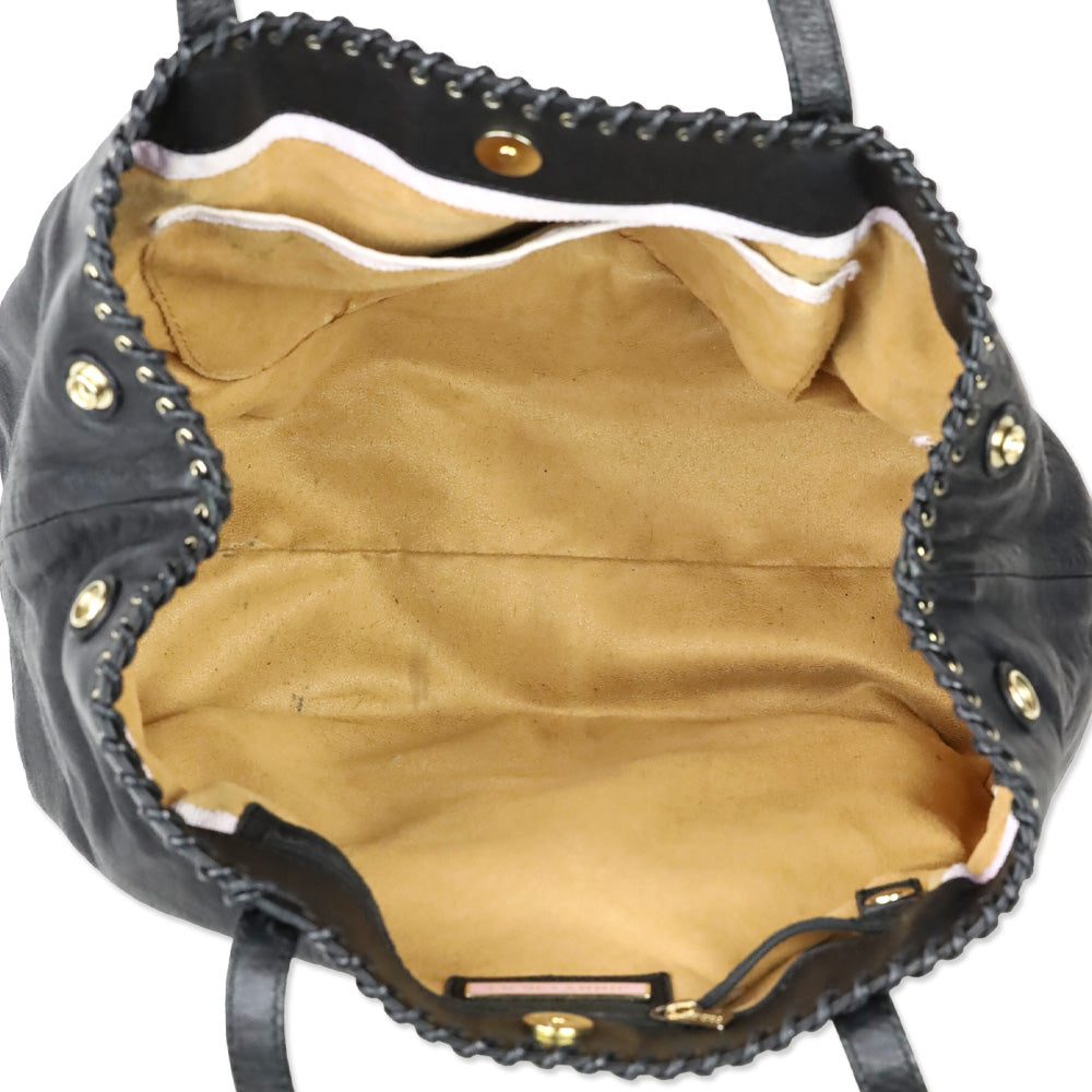 Jimmy Choo Black Grained Leather Whipstitch Tote