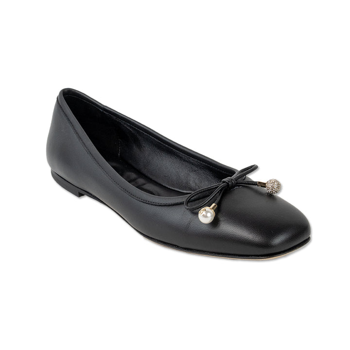 Jimmy Choo Black Leather Ballet Flats with Faux Pearls