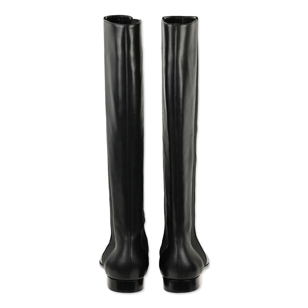 Jimmy Choo Black Leather Faith Flat Riding Boots