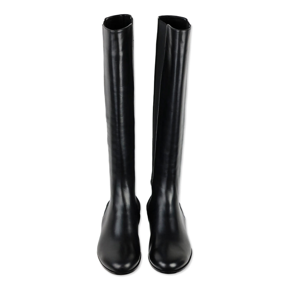 Jimmy Choo Black Leather Faith Flat Riding Boots