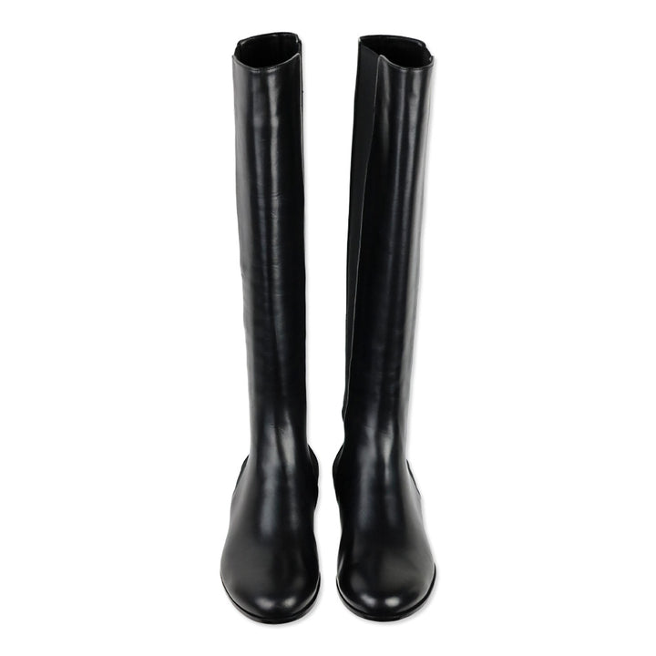 Jimmy Choo Black Leather Faith Flat Riding Boots