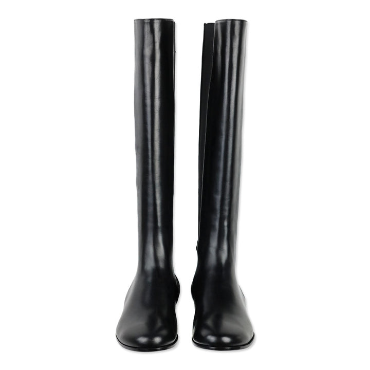 Jimmy Choo Black Leather Faith Flat Riding Boots