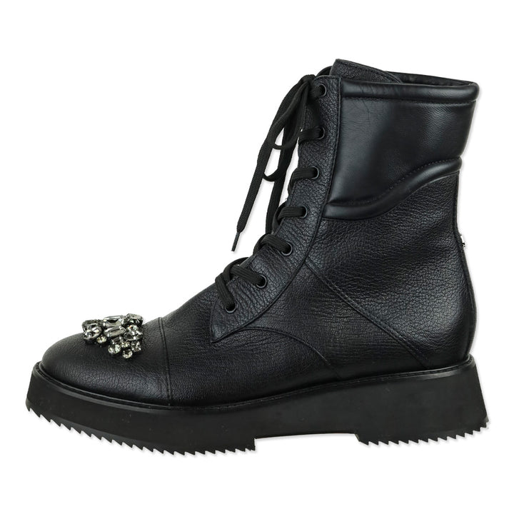 Jimmy Choo Black Leather Hadley Crystal Combat Boots