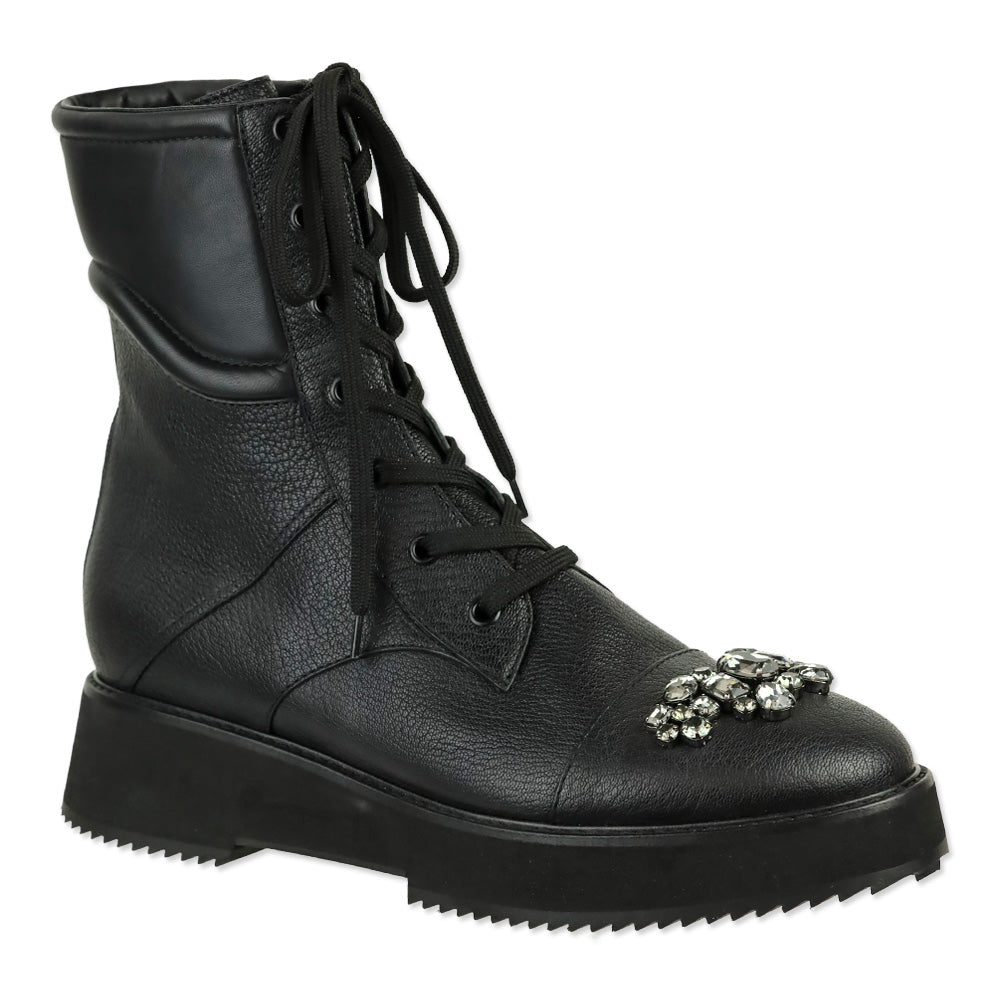 Jimmy Choo Black Leather Hadley Crystal Combat Boots