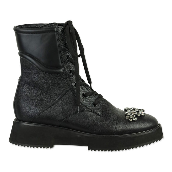 Jimmy Choo Black Leather Hadley Crystal Combat Boots