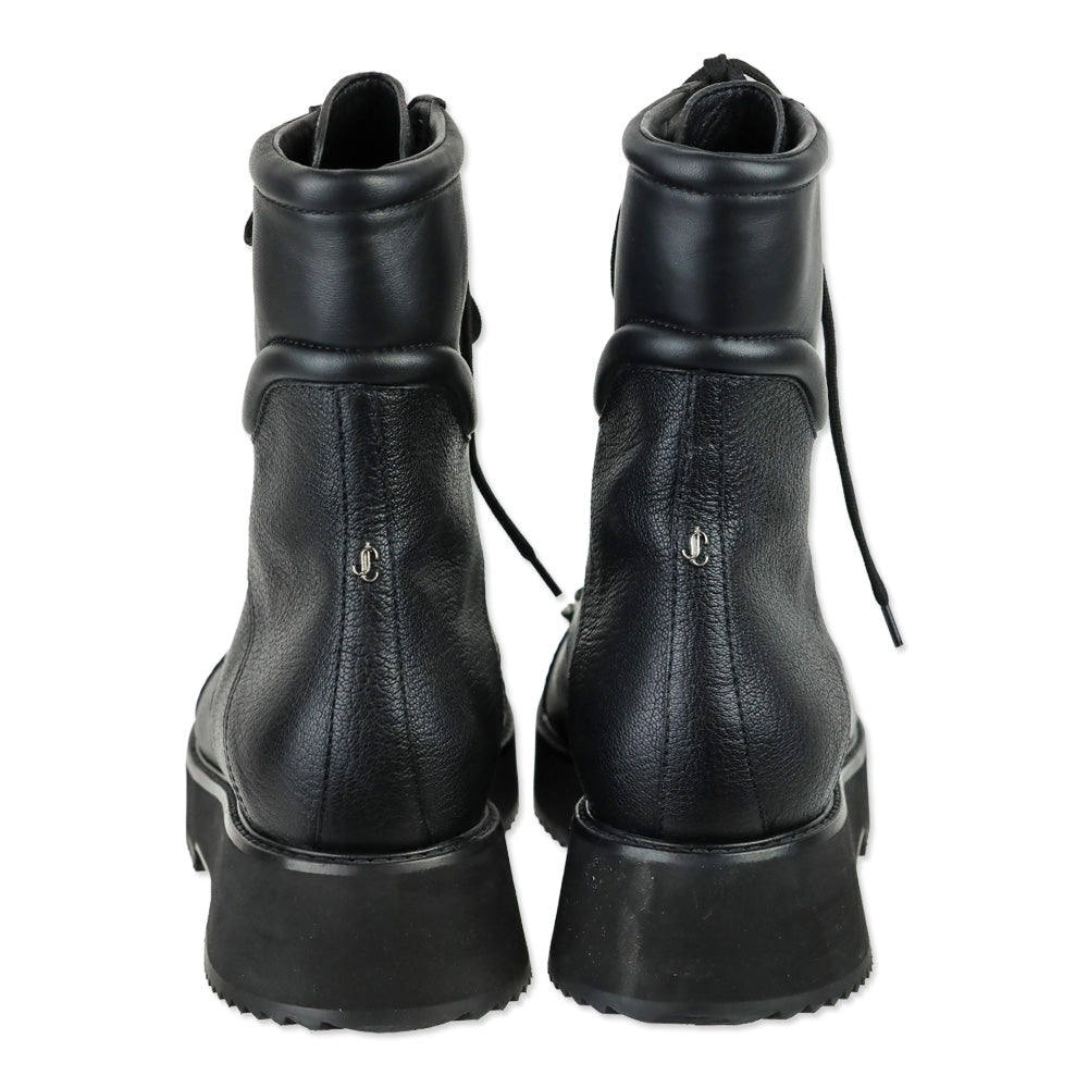 Jimmy Choo Black Leather Hadley Crystal Combat Boots