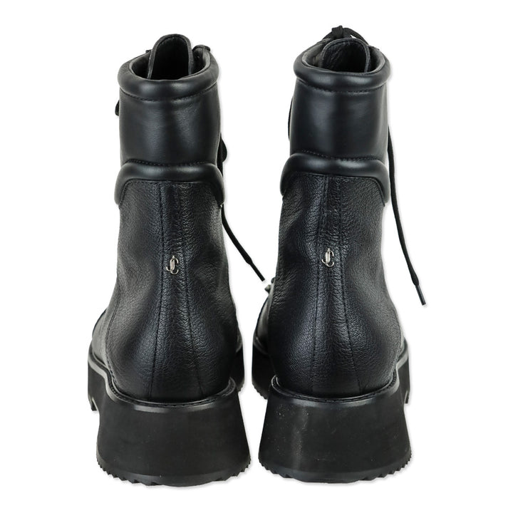 Jimmy Choo Black Leather Hadley Crystal Combat Boots