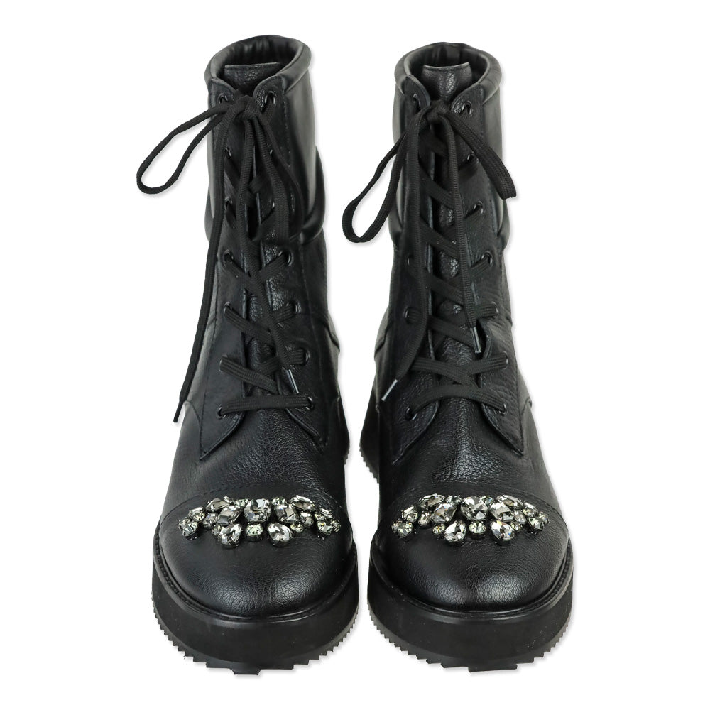 Jimmy Choo Black Leather Hadley Crystal Combat Boots